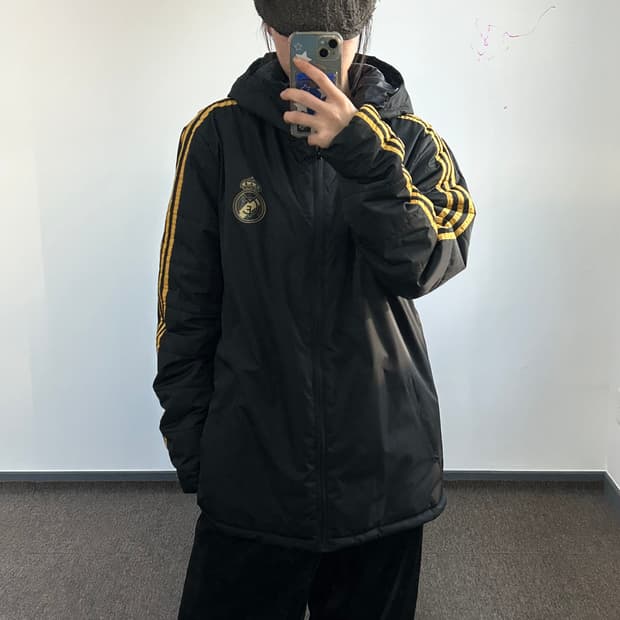 Adidas 아디다스 옐로우 트랙 삼각로고 블랙 패딩 돕바