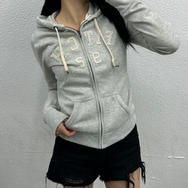 아베크롬비 센터로고 백멜란지 후드집업 S