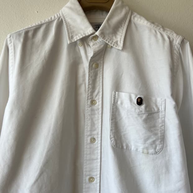 베이프 남여공용 화이트 코튼긴팔셔츠