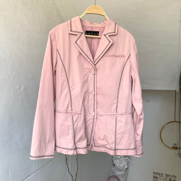 y2k 머드핑크 스티치 코튼 간절기 자켓