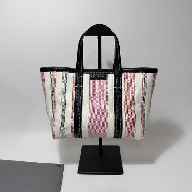 발렌시아가 바베스 스몰 이스트 웨스트 라피아 스타라이프 쇼퍼백