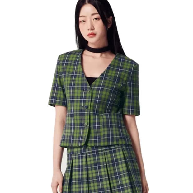 Oioi collection 체크 반팔 자켓