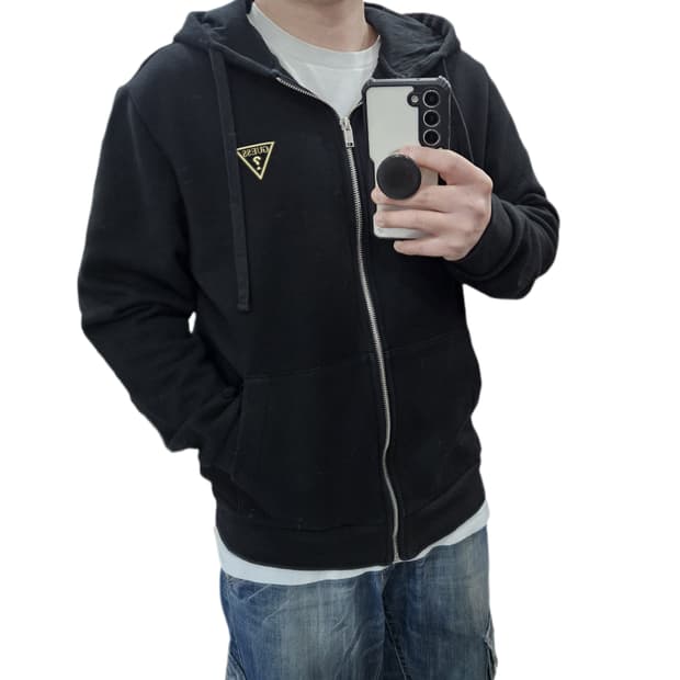 L 게스 금장 삼각로고 후드집업