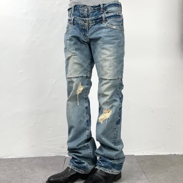 PPFM Double Waist Distressed Denim
