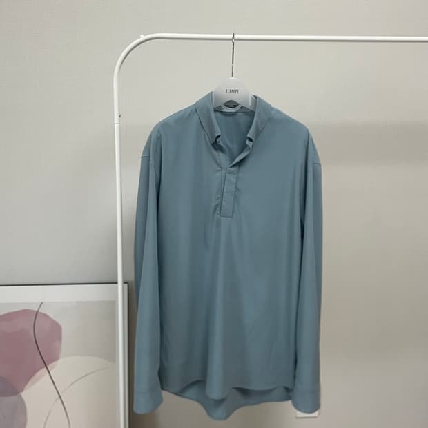 알레그리 블루 스웨이드터치 오픈카라 셔츠