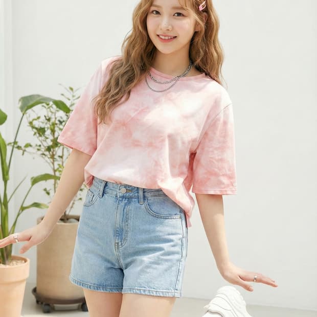 질스튜어트 핑크색 타이다이 반팔 티셔츠_105