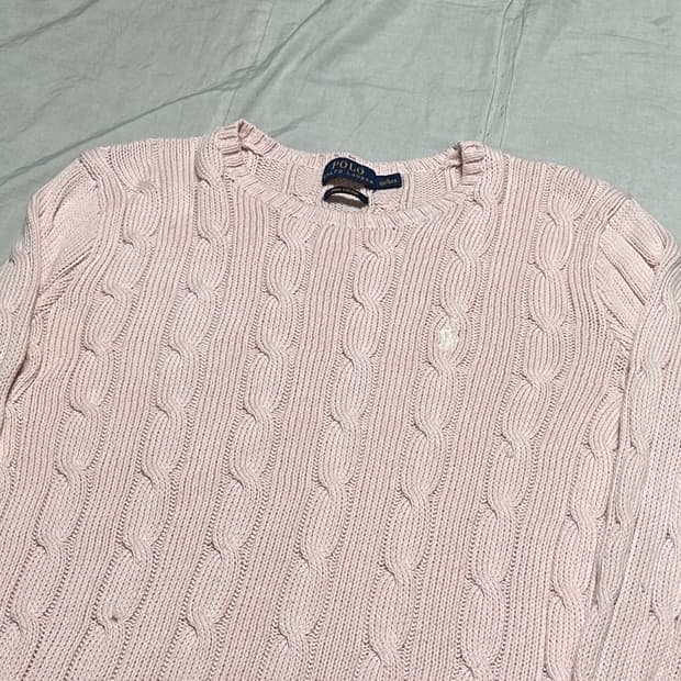 폴로랄프로렌 피마코튼 연핑크 꽈배기 니트