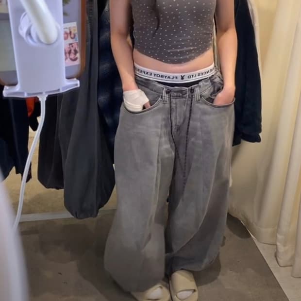 와걸 커팬 두붙바 흑청데님 y2k