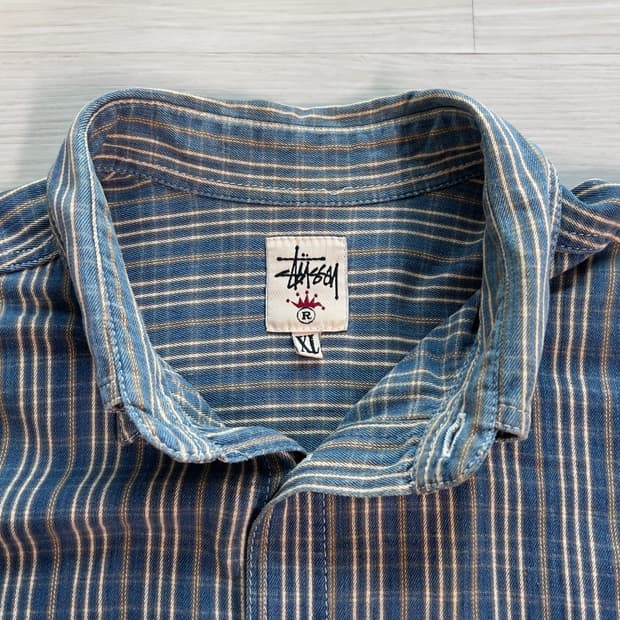 [XL] 90s 스투시 크라운택 블루 체크 셔츠