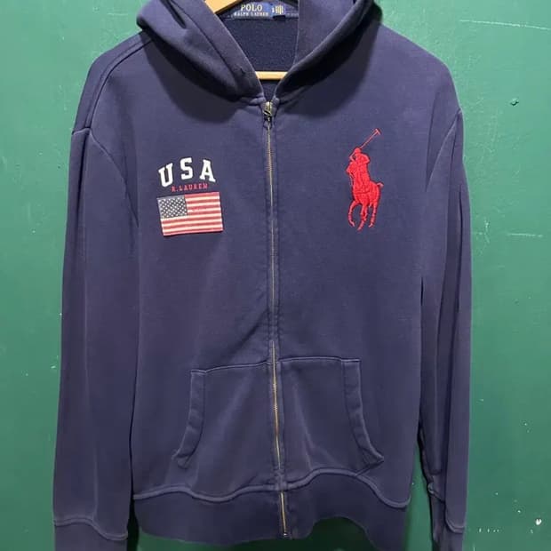 폴로 랄프로렌 USA 빅포니 성조기 네이비 후드집업