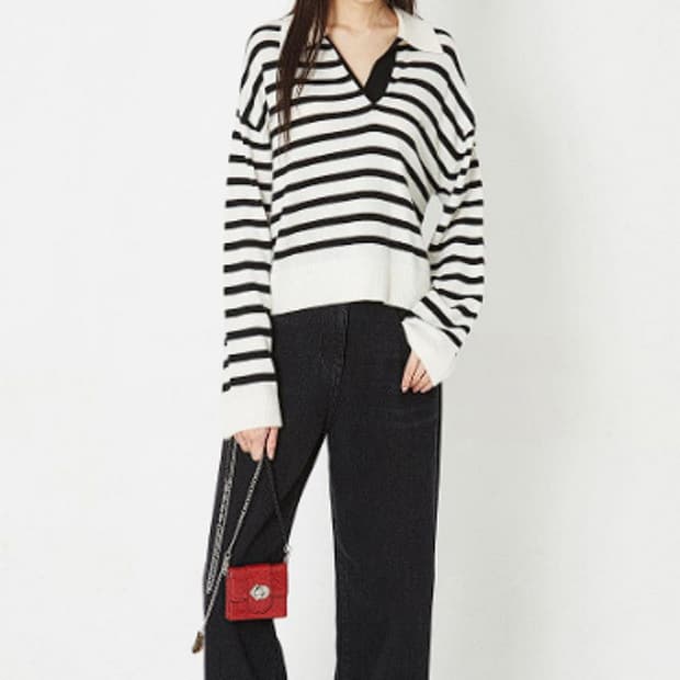 럭키슈에뜨 캐시미어100 스트라이프 풀오버