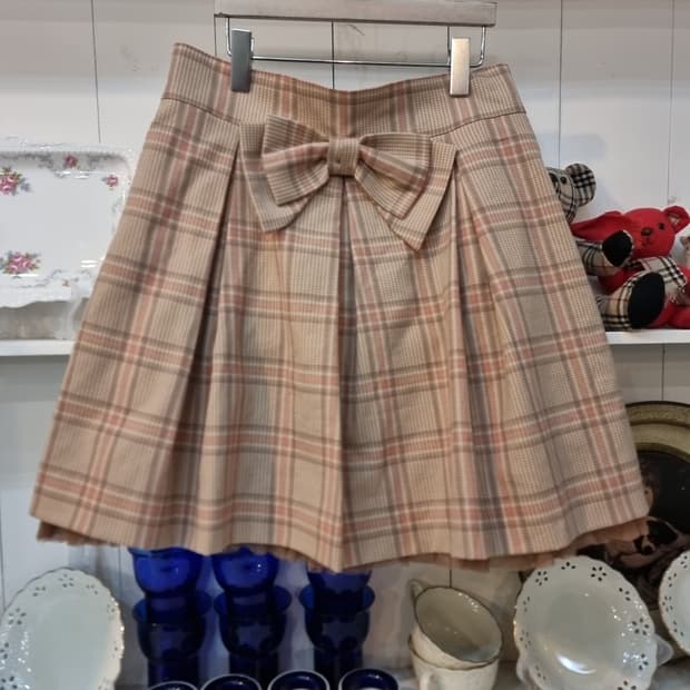 L EST ROSE 리본 체크 튜튜 스커트