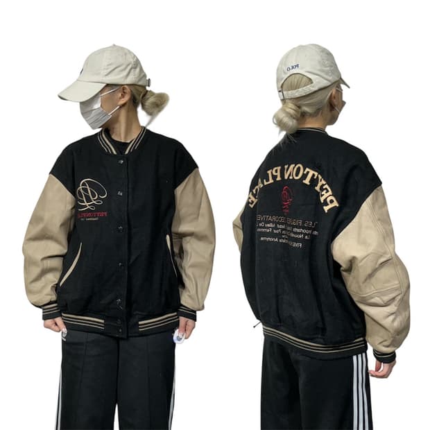 일본 빈티지 peyton place 자수 올드스쿨 바시티 가죽 자켓