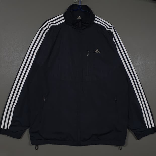 XL (105) 아디다스 올드스쿨 오버핏 삼선 바람막이 자켓 점퍼 블랙
