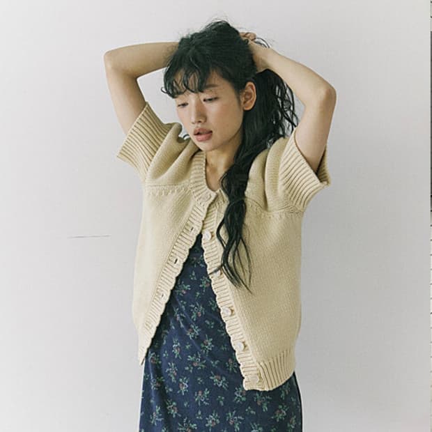 호쿠스포쿠스 반팔 코튼 니트 버터