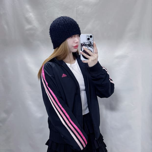아디다스 핑크 삼선 점퍼 