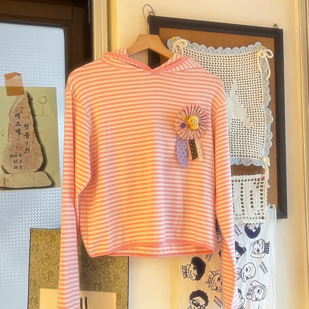 연핑크 스트라이프 후드티 + 로제트 세트 🍓