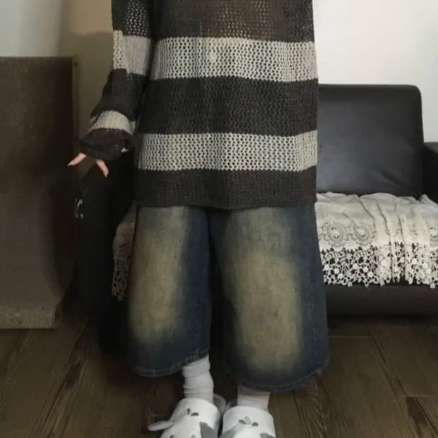 와이드 7부 버뮤다 빈티지 워싱 데님 미디 팬츠 청반바지