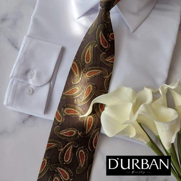 더반(다반) 실크 브라운 페이즐리 넥타이 8.6cm A등급 A19017
