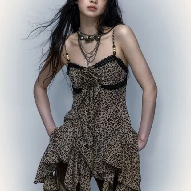 노로맨스 레오파드 원피스 슬립 갸루