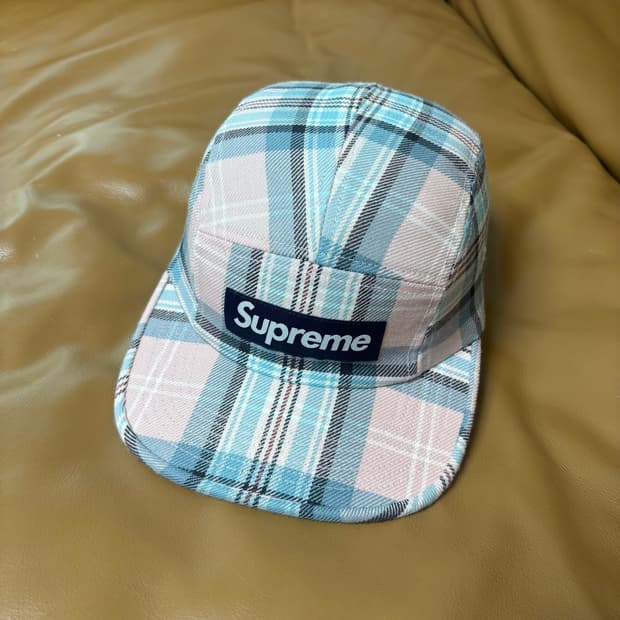 슈프림 캠프캡 모자 박스로고 로크캐런 로즈 플레이드 24FW
