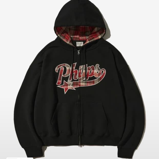 피지컬 디파트먼트 체크 스타테일 엘보우 패치 후드집업_블랙