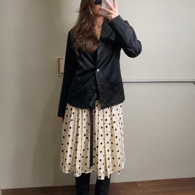 Reneevon 도트 벌룬 실크 스커트