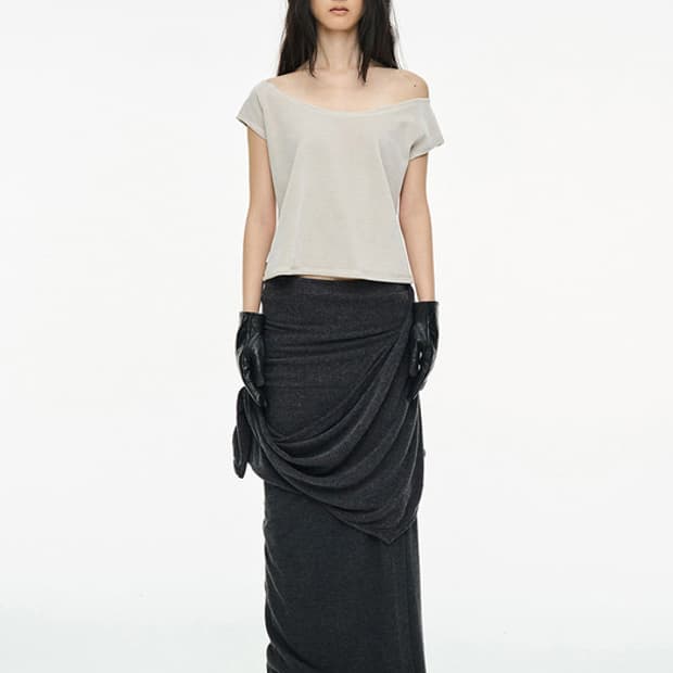 세릭 드레이프 롱 스커트 블랙