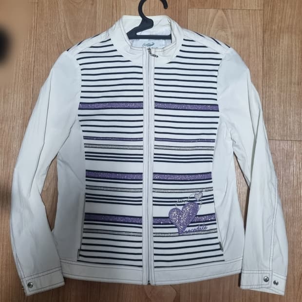 빈티지 여성 하트 스트라이프 면 자켓 레트로