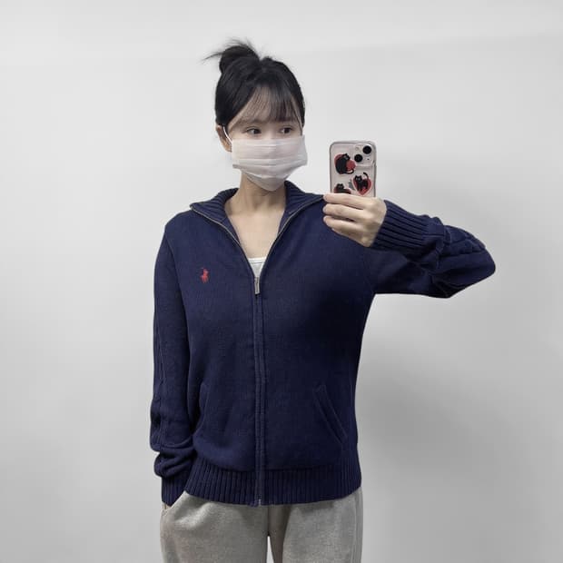 폴로 랄프로렌 포니 로고 니트 집업 네이비