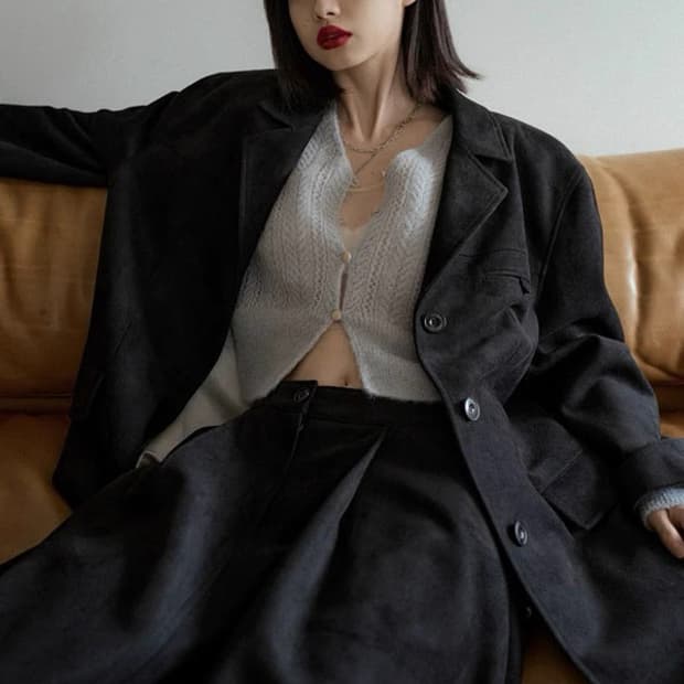 오버듀플레어 클래식 스웨이드 자켓 블랙