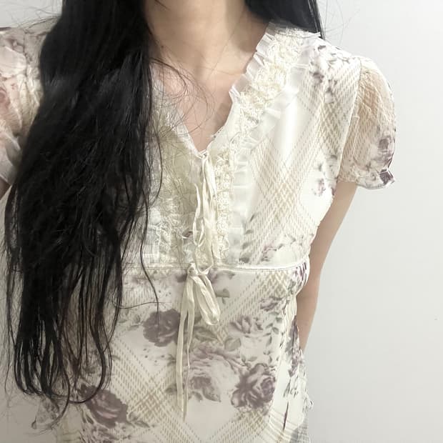 일브 레스트로즈 로사체리 오리엔탈 페어리 반팔 블라우스 로걀탑 빈티지