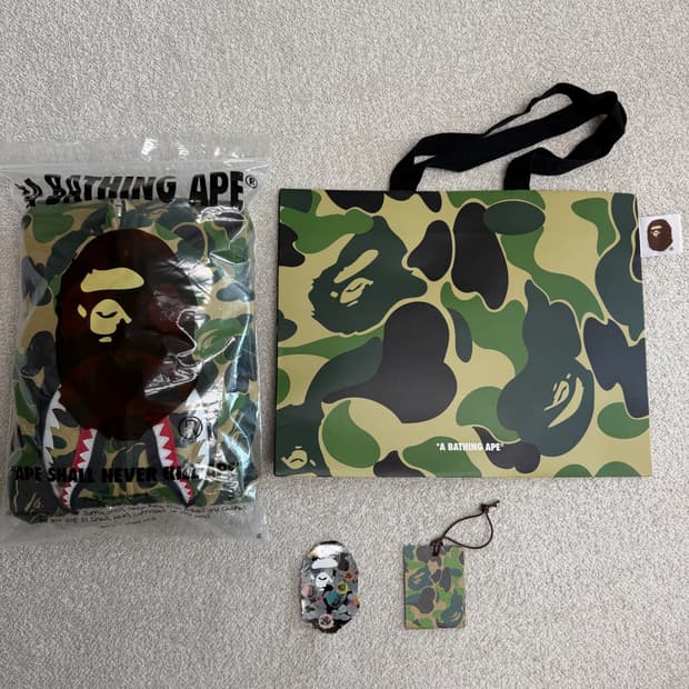 베이프 카모 샤크 풀 집 후드 그린(XL)