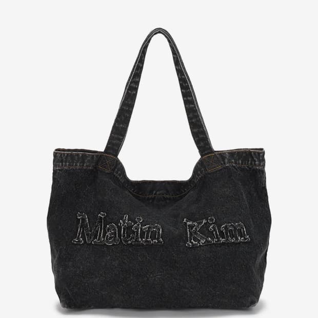 마뗑킴 워시드 데님 토트백 블랙