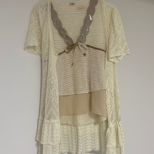 axes 빈티지 히피 페어리 크로쉐 가디건 나시 세트 (하자○ 저렴판매)