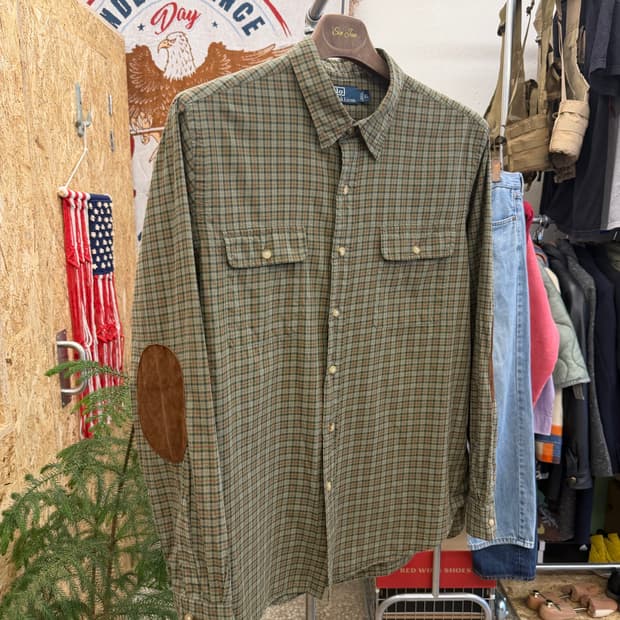 폴로 엘보패치 체크 셔츠