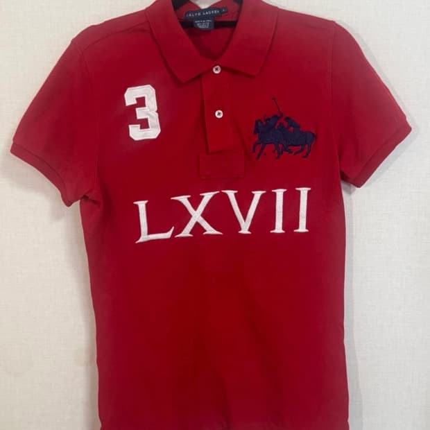 정품 폴로랄프로렌 빅포니 럭비 숫자 카라 반팔티  L