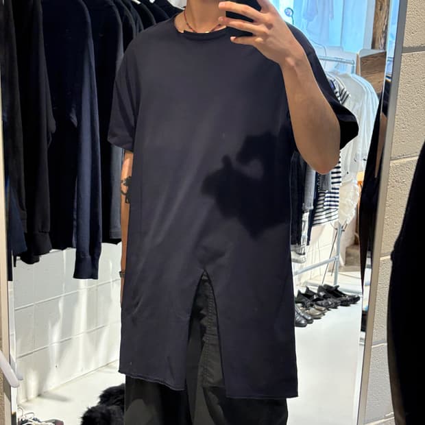 요지야마모토 뿌르옴므 슬릿 반팔 티셔츠