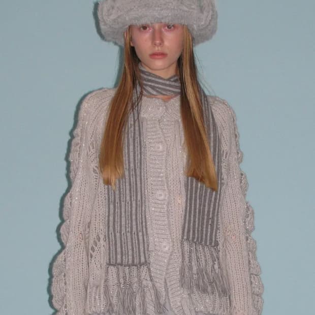 (새상품) 타입서비스 글리터 니트 가디건+머플러 세트