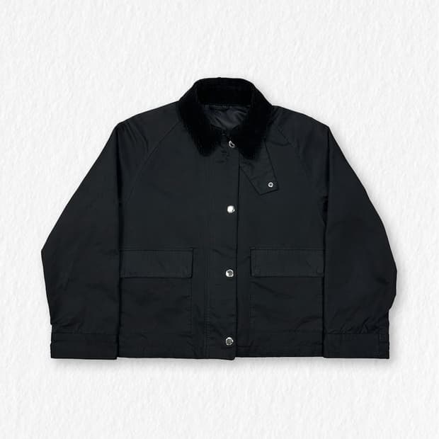 탑텐 코듀로이 카라 크롭 자켓 블랙