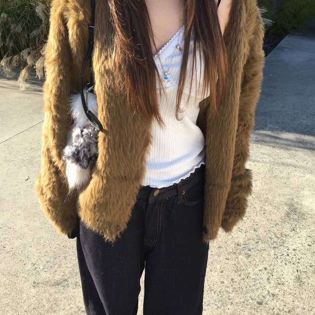 퍼 가디건 (brown)