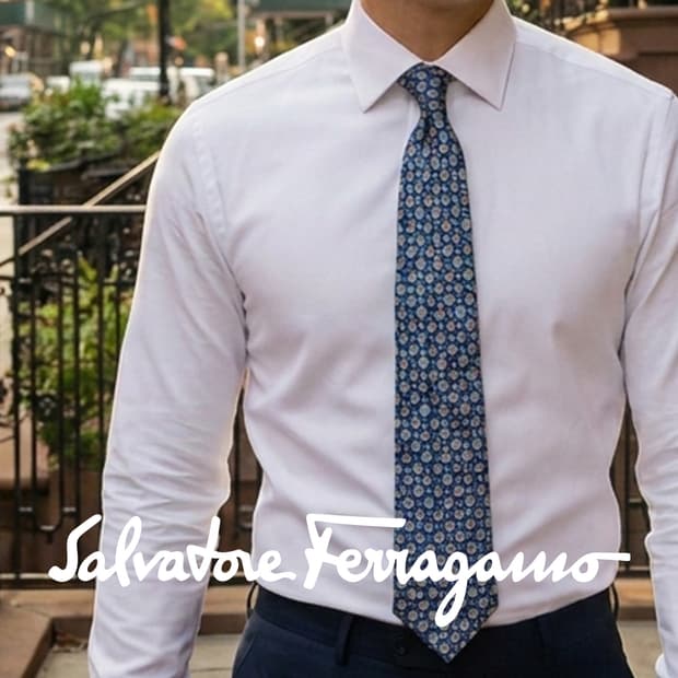 살바토레 페라가모 블루 커피잔 모티브 넥타이 9.2cm B등급 K2584