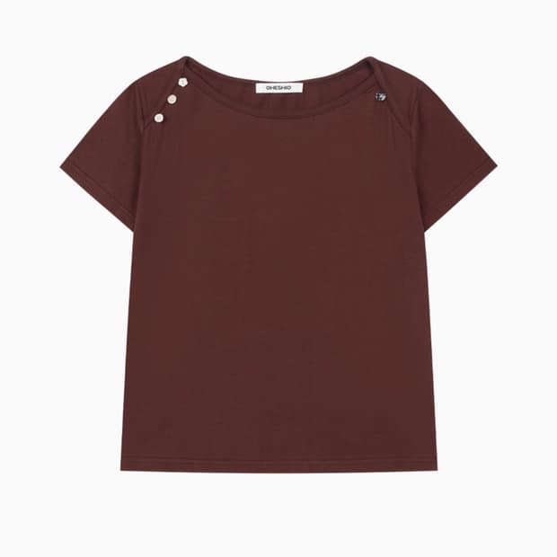 오헤시오 DOT BUTTON T-SHIRT, BURGUNDY