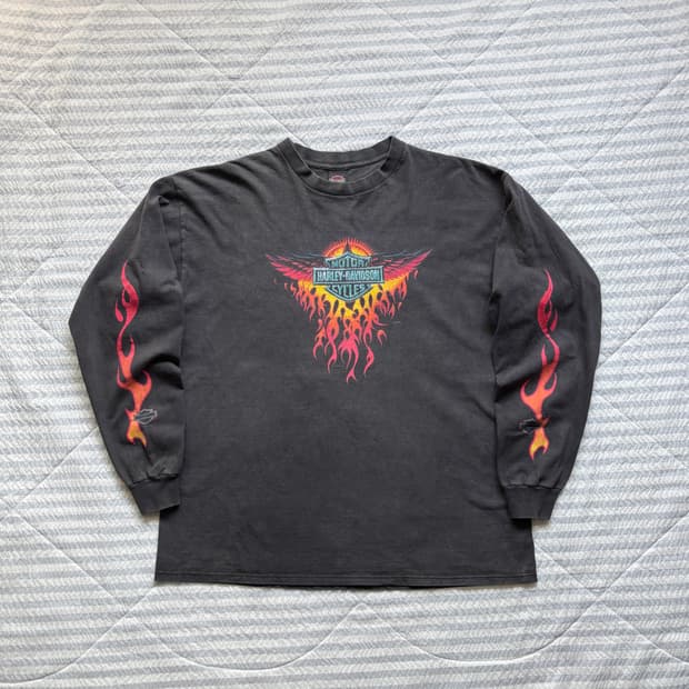 90s 빈티지 할리데이비슨 플레임 롱슬리브 티셔츠