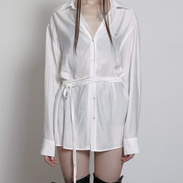 보헤미안서울 WAIST STRAP LOOSE-FIT SHIRT, WHIT
