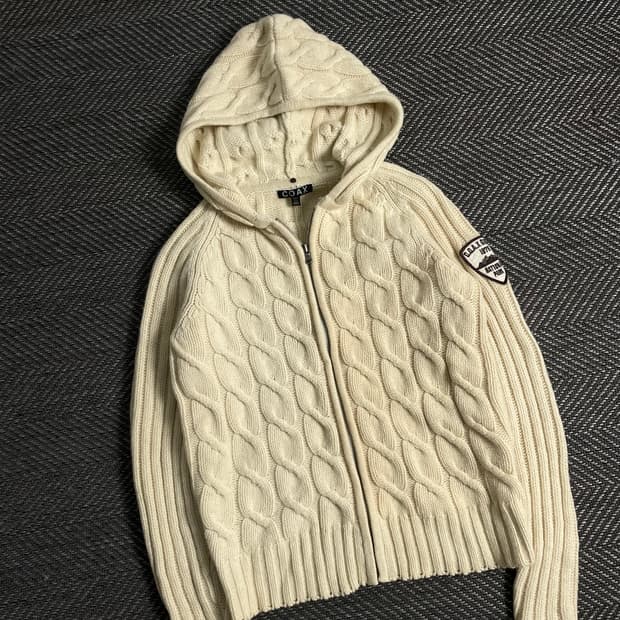 Coax 빈티디 꽈베기 케이블 니트 후드 집업y 3707
