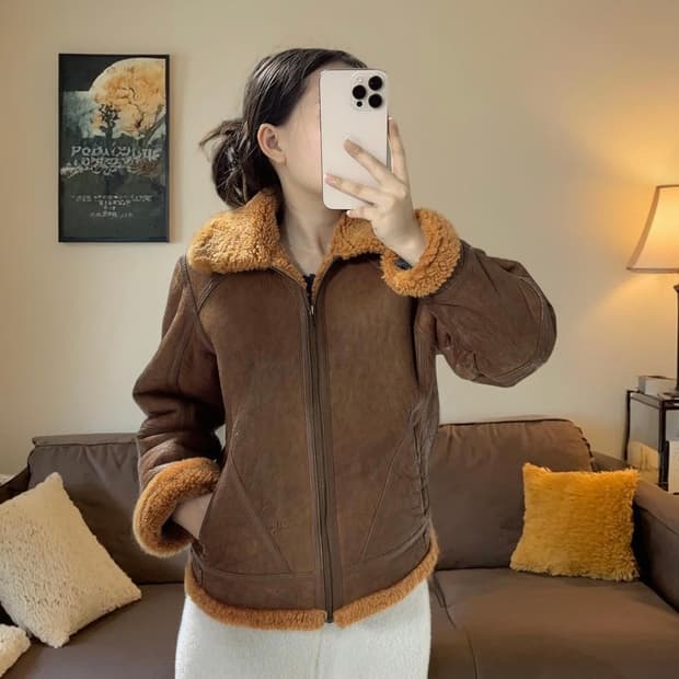 빈티지 양가죽 메리노 양털 코트 무스탕