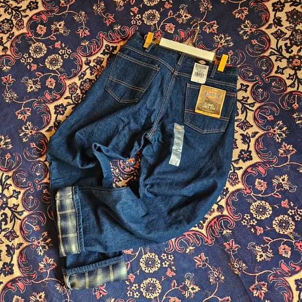 (새상품)디키즈(Dickies) 워크웨어 릴렉시드 체크 배색 데님팬츠