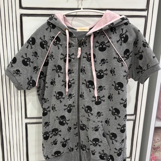 펑크 키치 하트 해골 반팔 후드집업