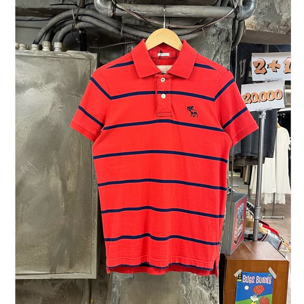 아베크롬비 스트라이프 반팔 카라티 레드 M #csz4008